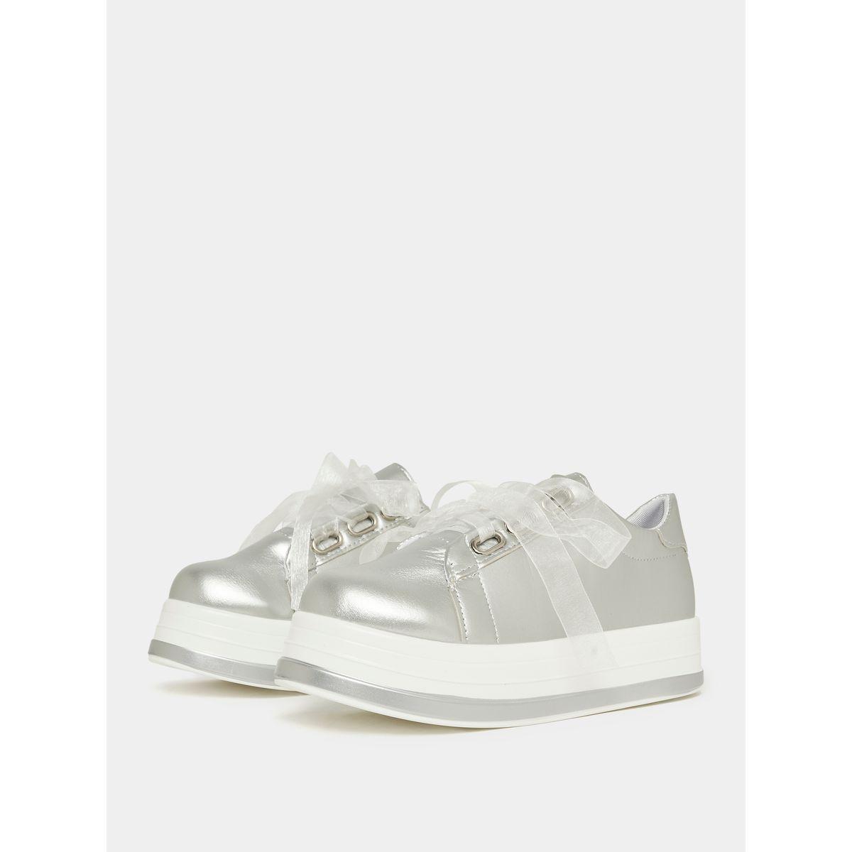 Styli Metallic Mesh Ribbon Tie Up Platform Sneakers-women-shoes-sneakers-image-2