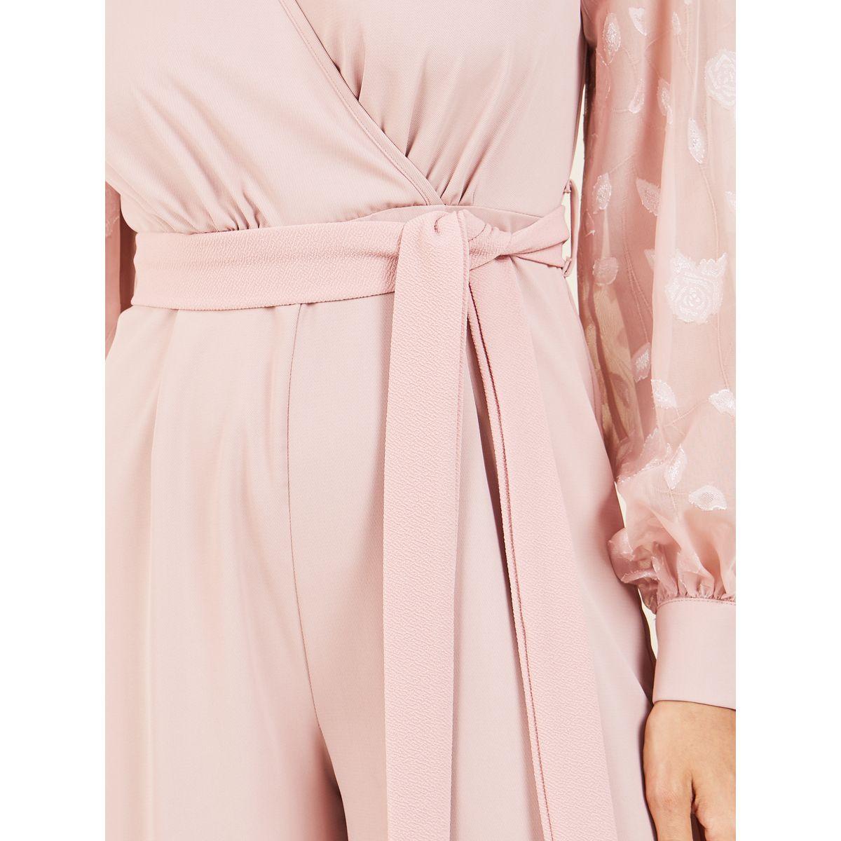 جمبسوت شيفون بتفاصيل جاكار مع حزام خصر-women-clothing-jumpsuits-image-3