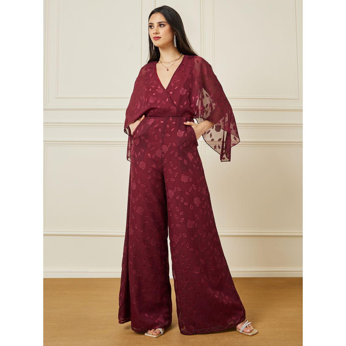 Styli Chiffon Front Wrap Detail Jacquard Wide Leg Jumpsuit-women-clothing-jumpsuits-image-1