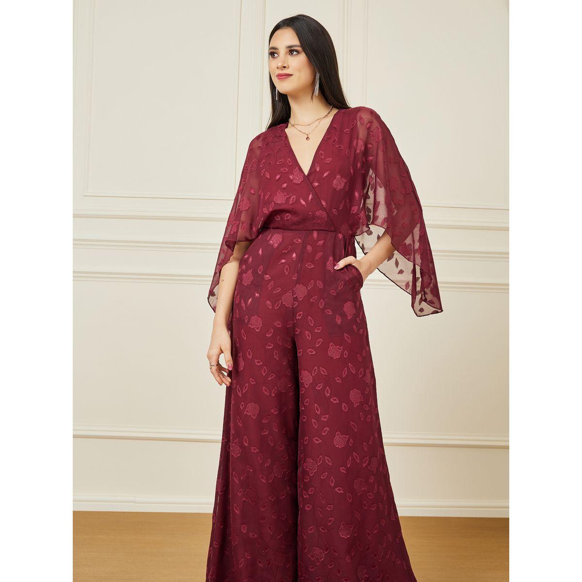Styli Chiffon Front Wrap Detail Jacquard Wide Leg Jumpsuit-women-clothing-jumpsuits-image-2