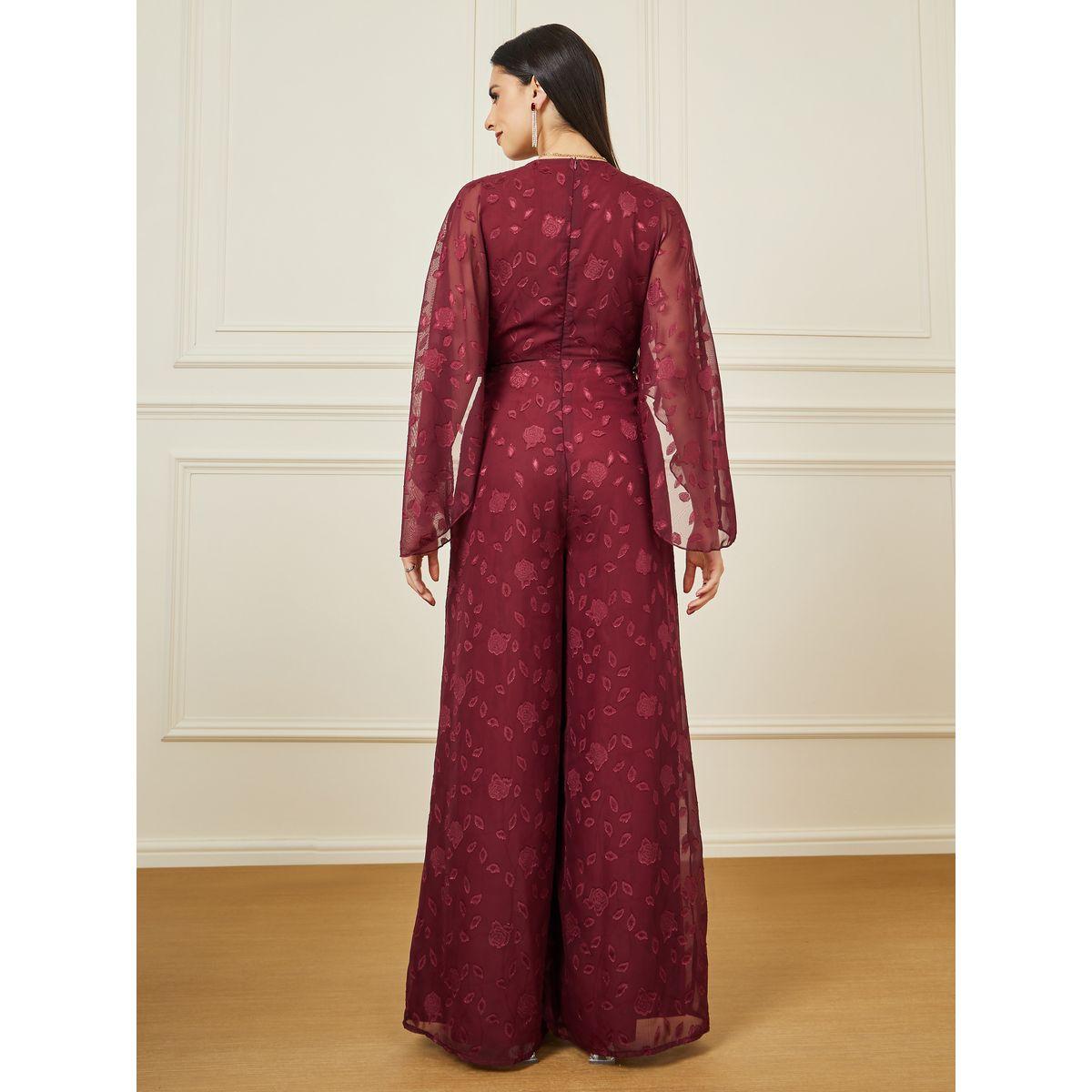 Styli Chiffon Front Wrap Detail Jacquard Wide Leg Jumpsuit-women-clothing-jumpsuits-image-4