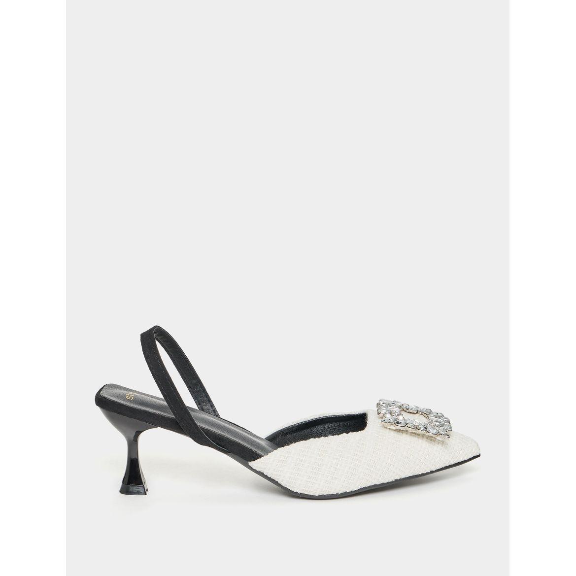 Styli Textured Embellished Pointed Toe Pumps-women-shoes-heels-image-2