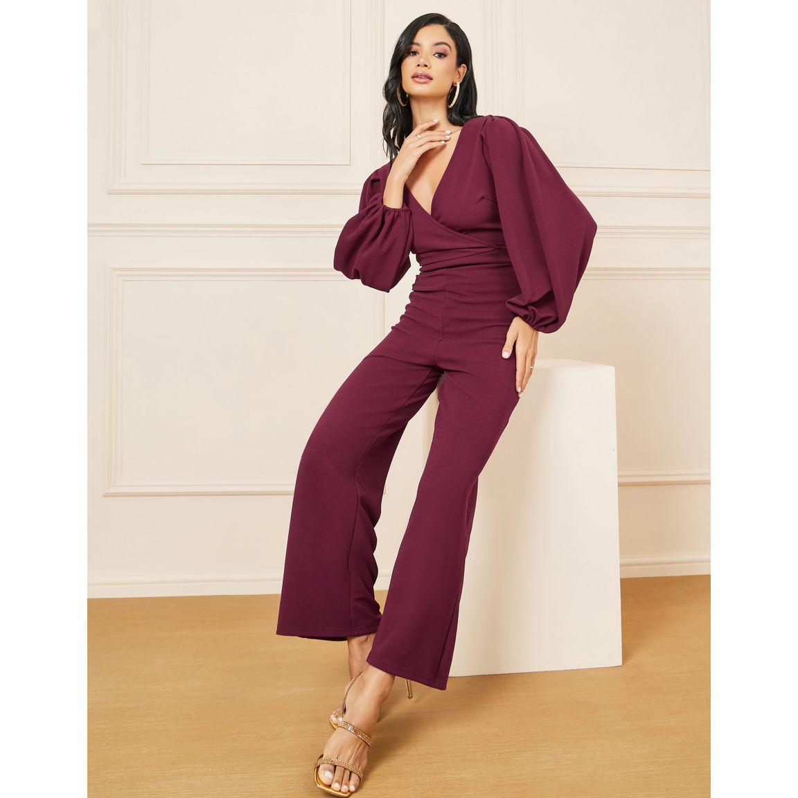 Styli Textured Knit Balloon Sleeves Straight Leg Jumpsuit-women-clothing-jumpsuits-image-1
