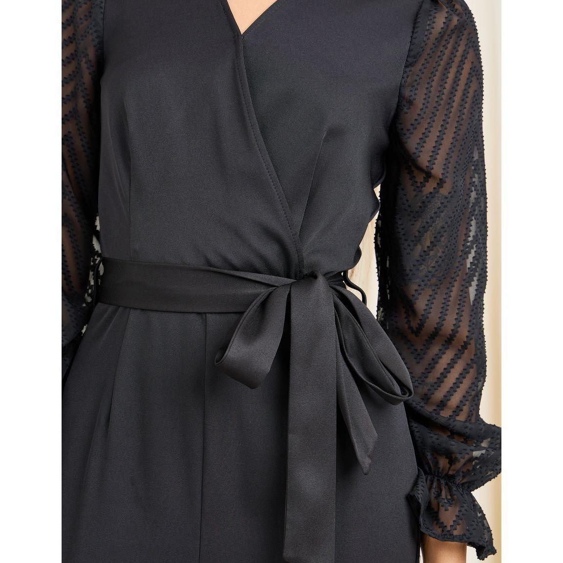 Styli Wrap Front Wide Leg Jumpsuit with Chiffon Jacquard Sleeves & Tie Up Belt-women-clothing-jumpsuits-image-3