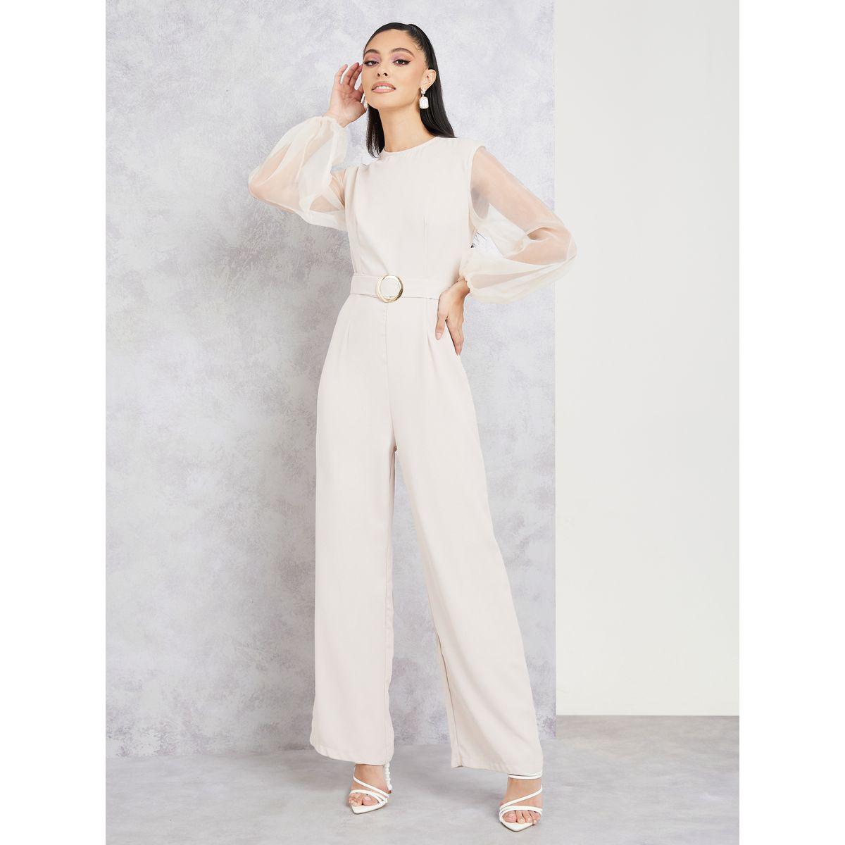 Styli Organza Sleeves Belted Wide Leg Jumpsuit-women-clothing-jumpsuits-image-1
