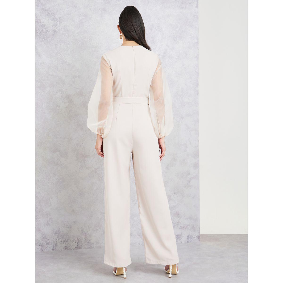Styli Organza Sleeves Belted Wide Leg Jumpsuit-women-clothing-jumpsuits-image-4