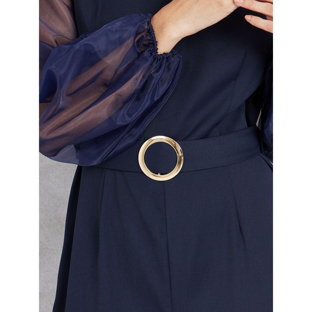 Styli Organza Sleeves Belted Wide Leg Jumpsuit-women-clothing-jumpsuits-image-3