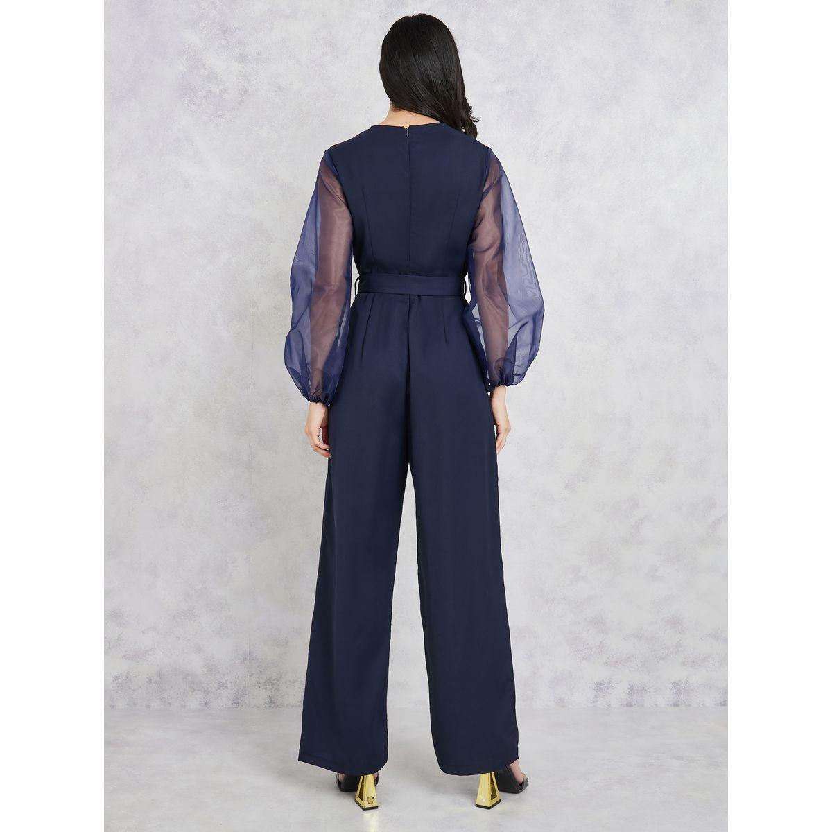 Styli Organza Sleeves Belted Wide Leg Jumpsuit-women-clothing-jumpsuits-image-4