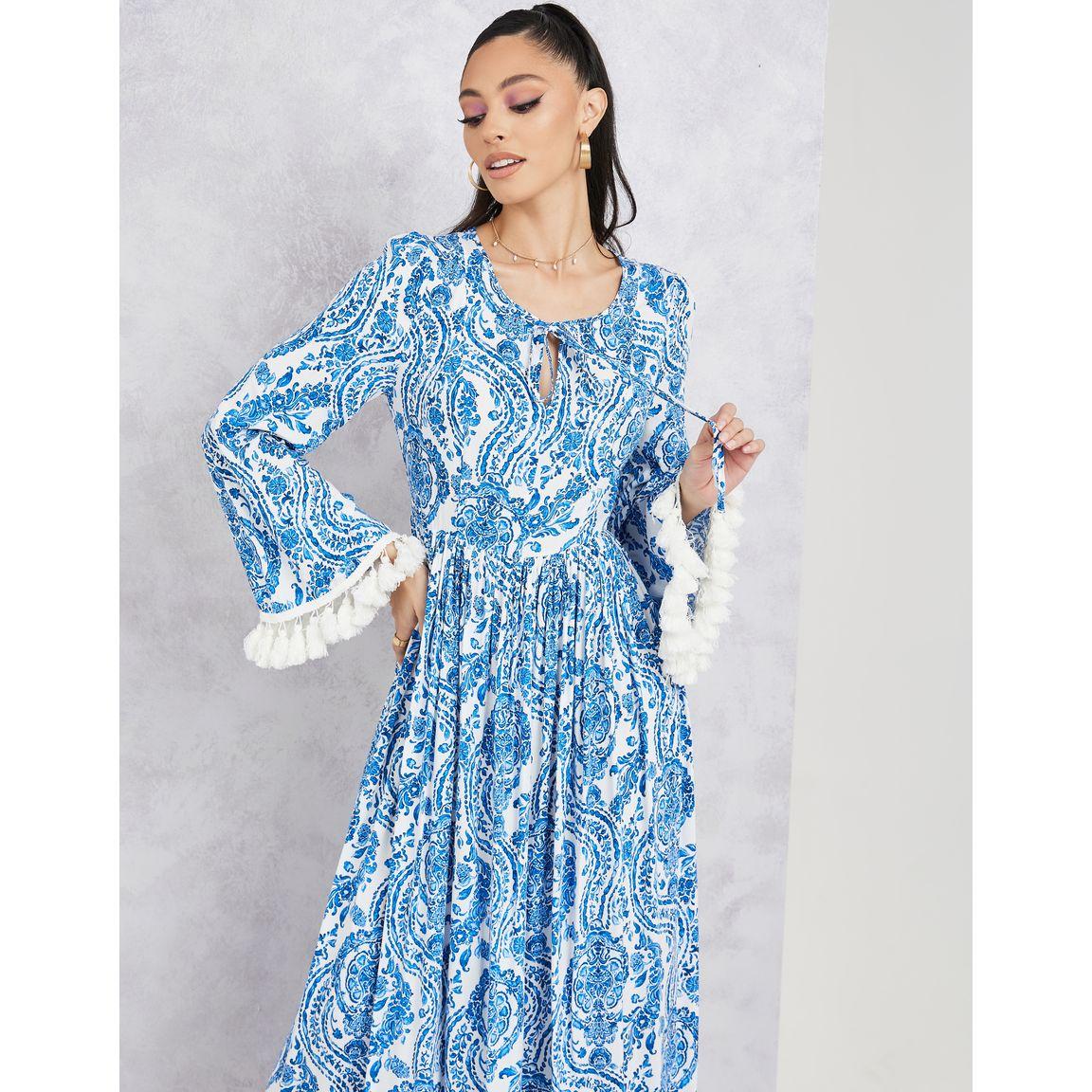 Styli Paisley Print Tassel Detail Sleeves A-Line Maxi Dress-women-clothing-dresses-image-2