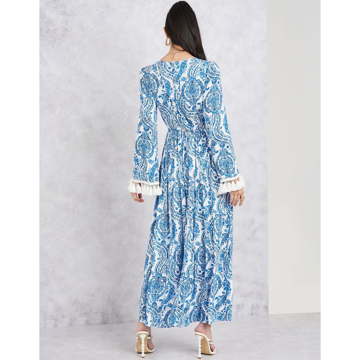 Styli Paisley Print Tassel Detail Sleeves A-Line Maxi Dress-women-clothing-dresses-image-4