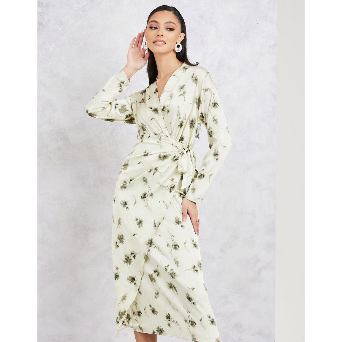 Styli Satin Floral Print Wrap Midi Dress-women-clothing-dresses-image-1