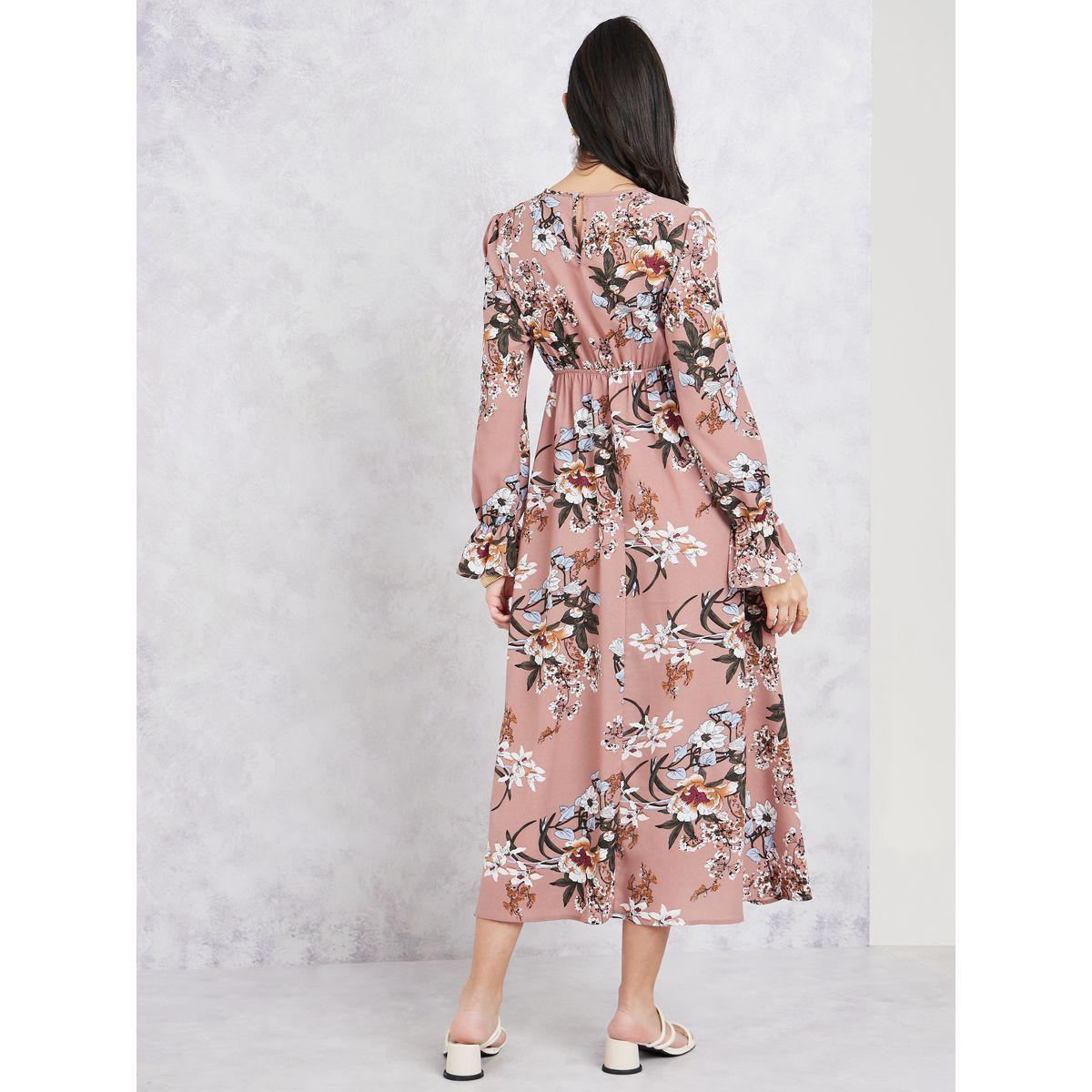 فستان ميدي بنقشة زهرية بنقشة ستيلي على شكل خط A-women-clothing-dresses-image-4