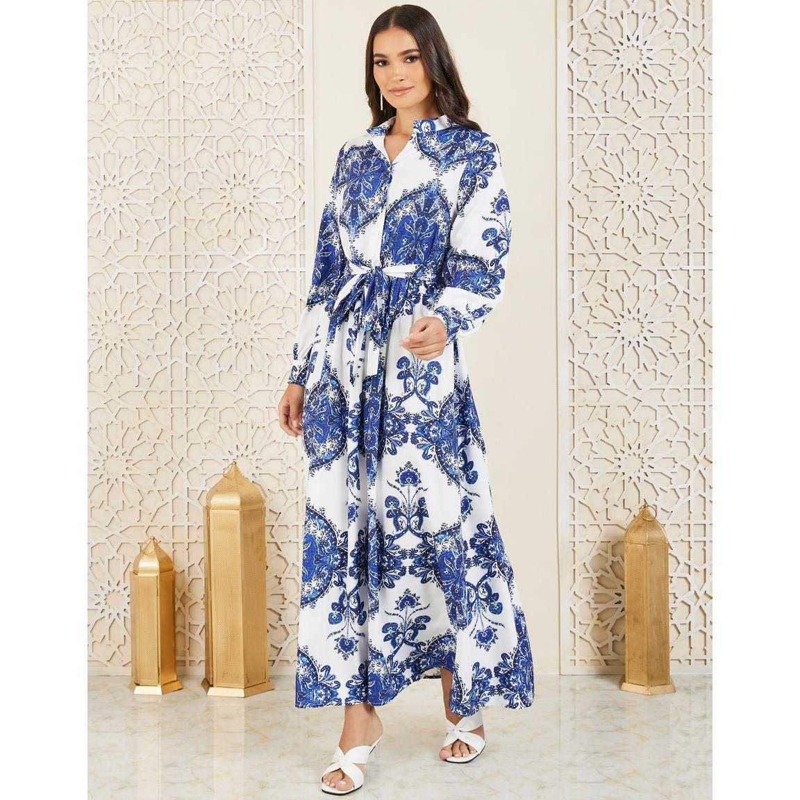 Styli Bohemian Print Front Button A-Line Maxi Dress-women-clothing-dresses-image-1