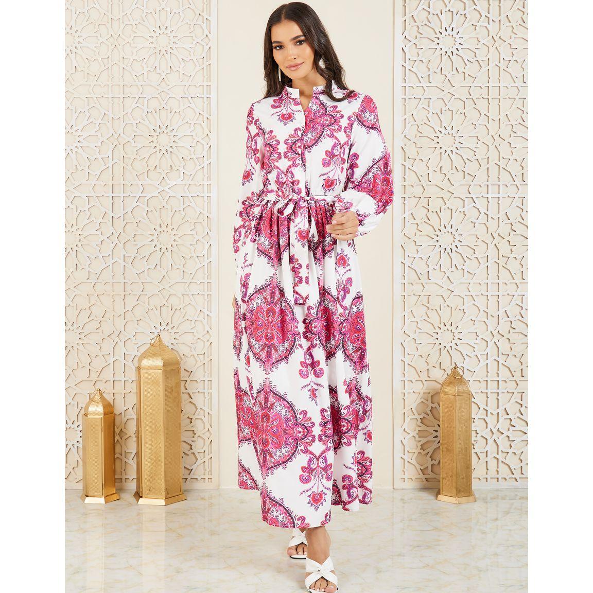 فستان طويل بطبعة بوهيمية مع أزرار-women-clothing-dresses-image-1