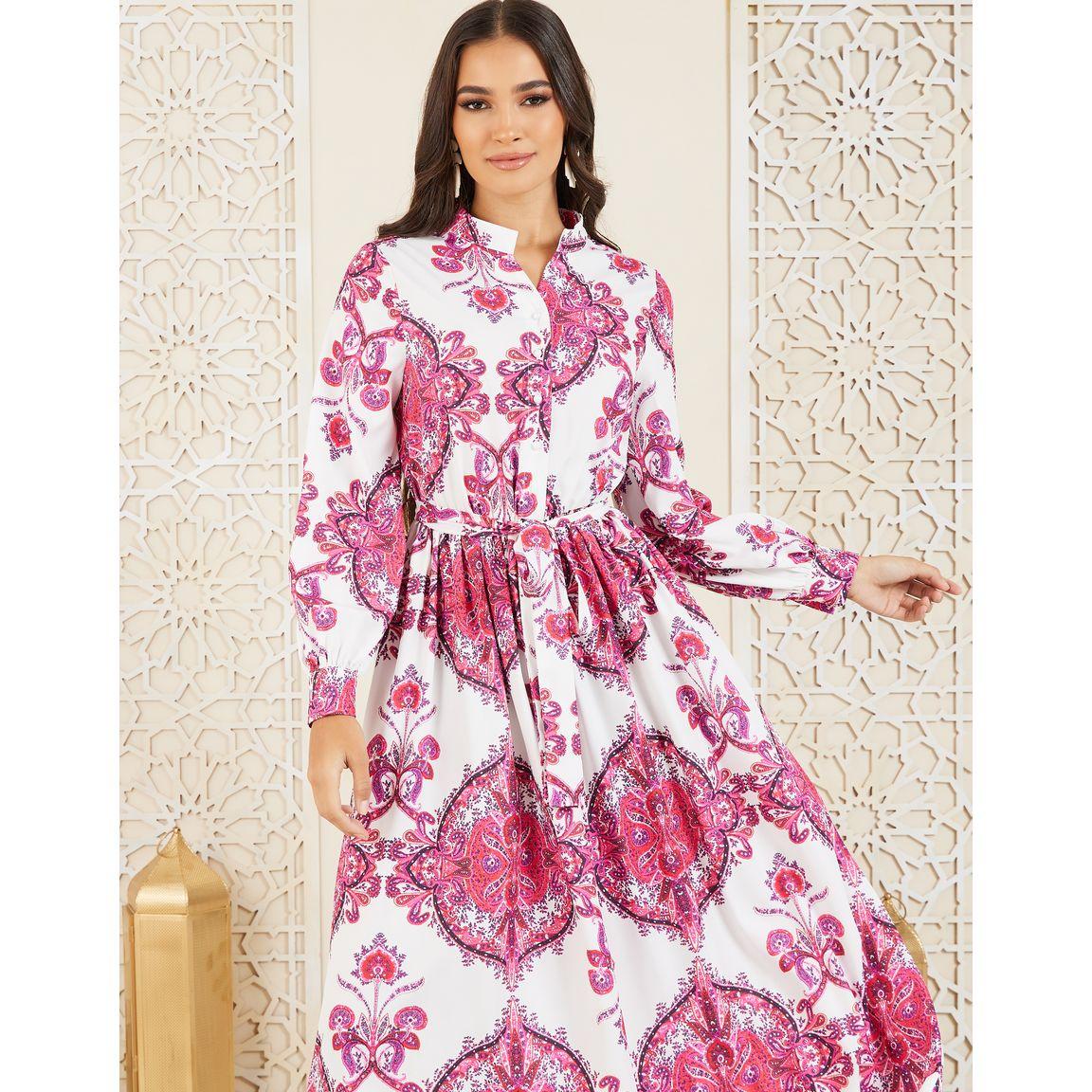 Styli Bohemian Print Front Button A-Line Maxi Dress-women-clothing-dresses-image-2