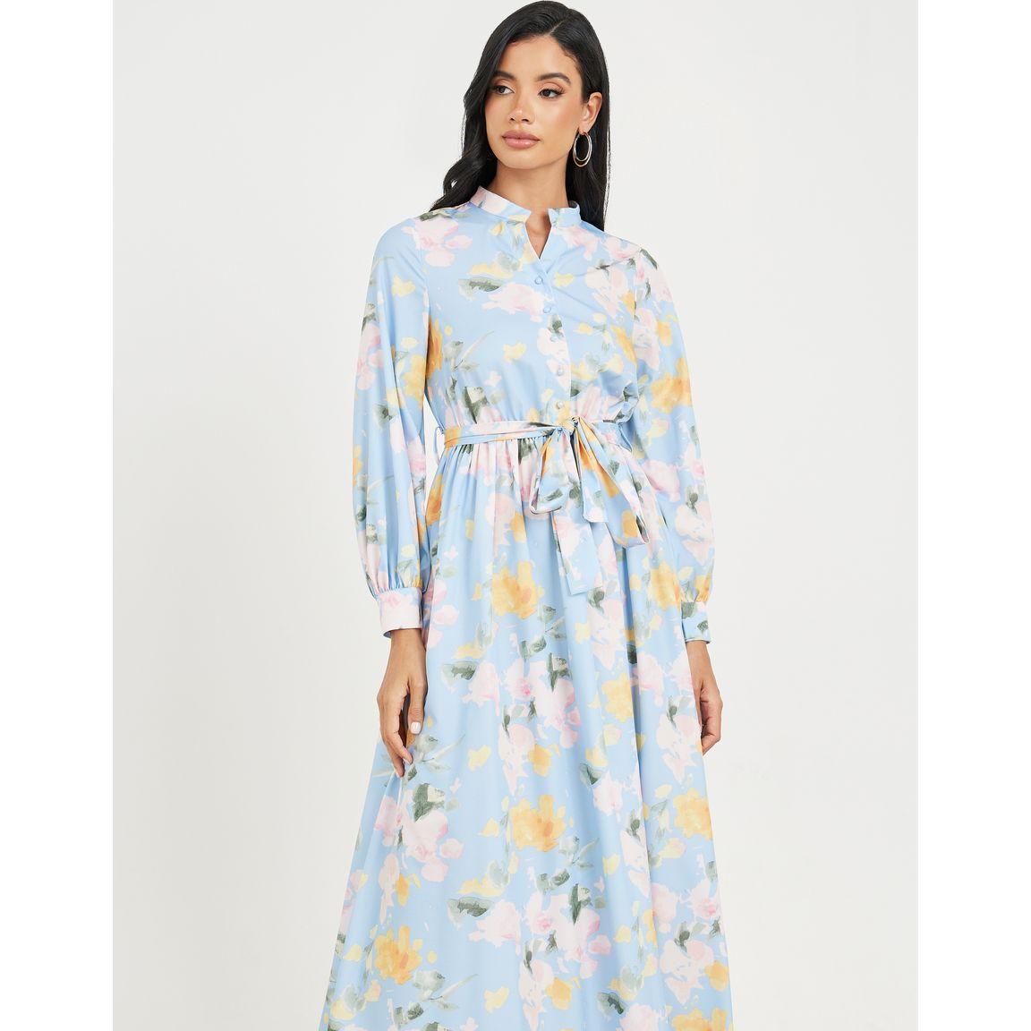 فستان طويل مطبع بطبعة مجردة-women-clothing-dresses-image-2