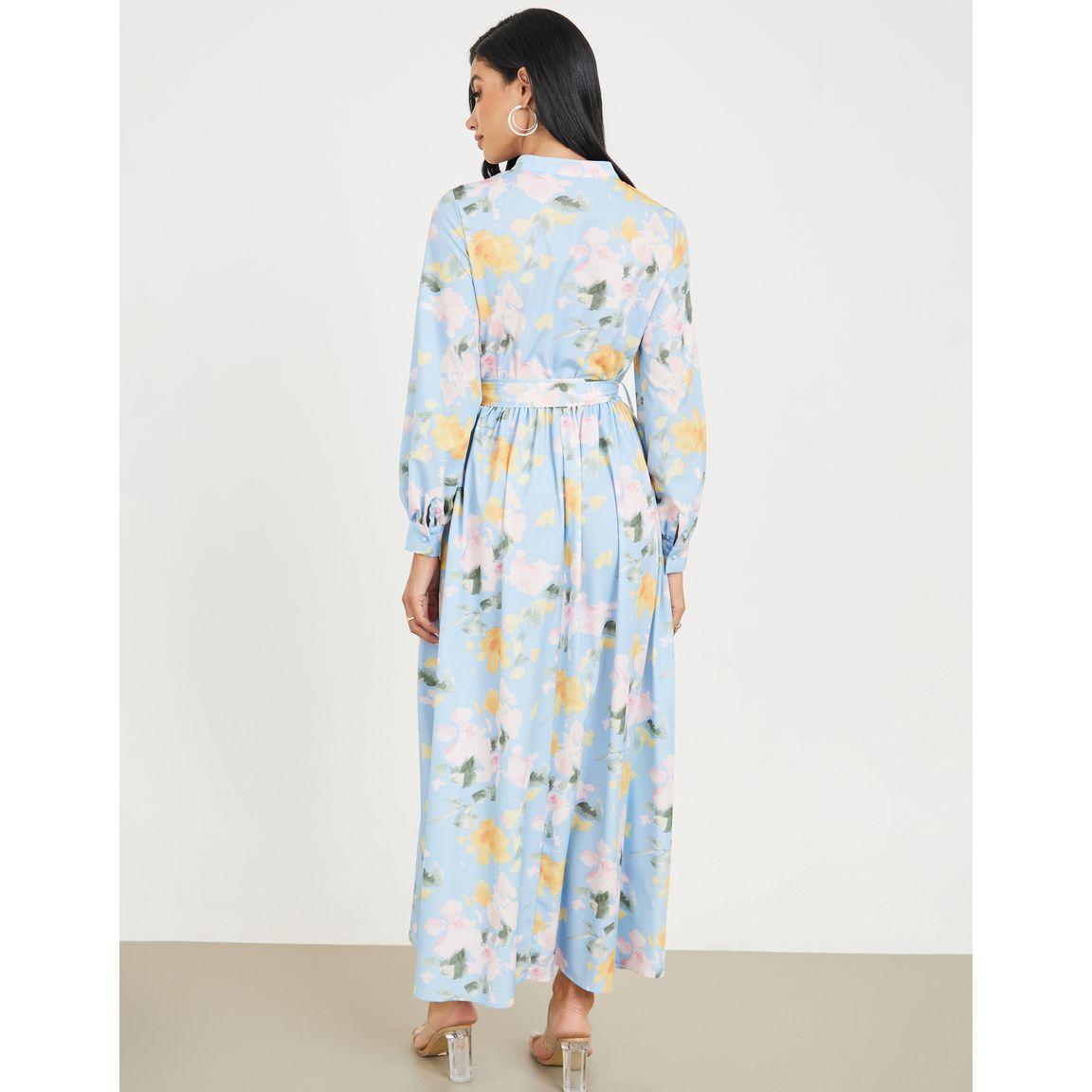 Styli Abstract Print Mandarin Collar Front Button Closure Maxi Dress-women-clothing-dresses-image-4