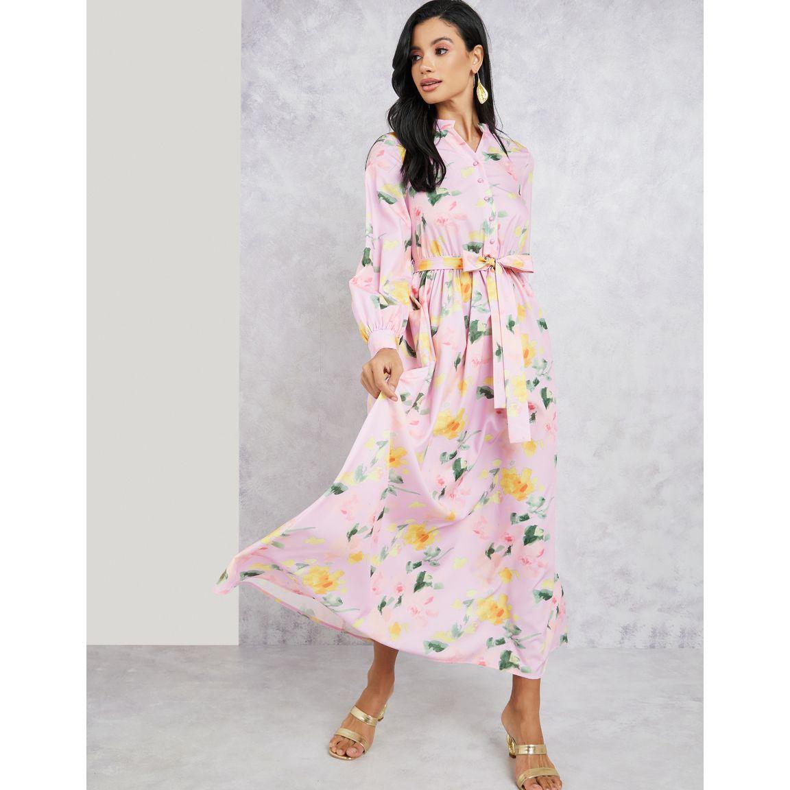 فستان طويل بياقة ماندارين وأربطة-women-clothing-dresses-image-1