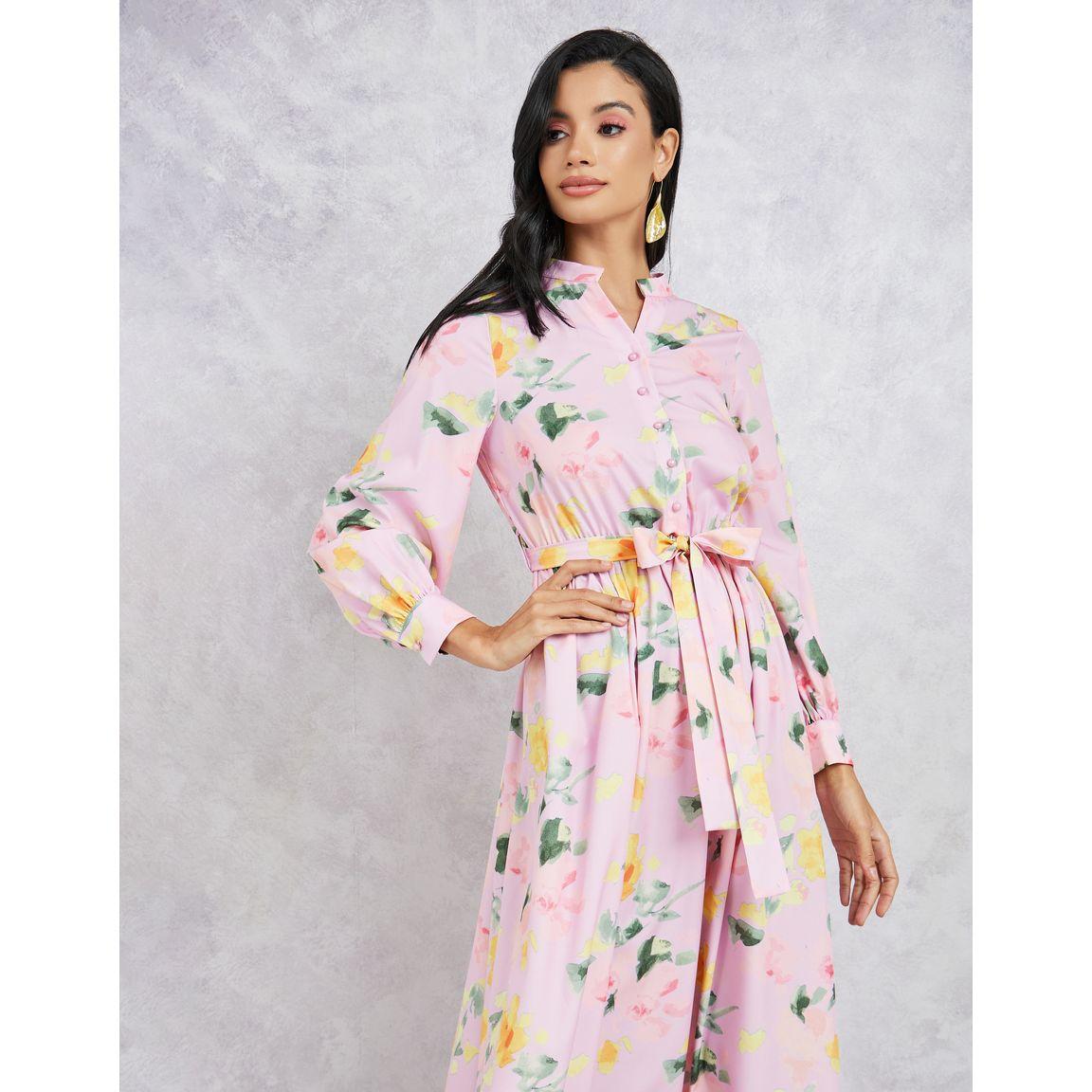 فستان طويل بياقة ماندارين وأربطة-women-clothing-dresses-image-2