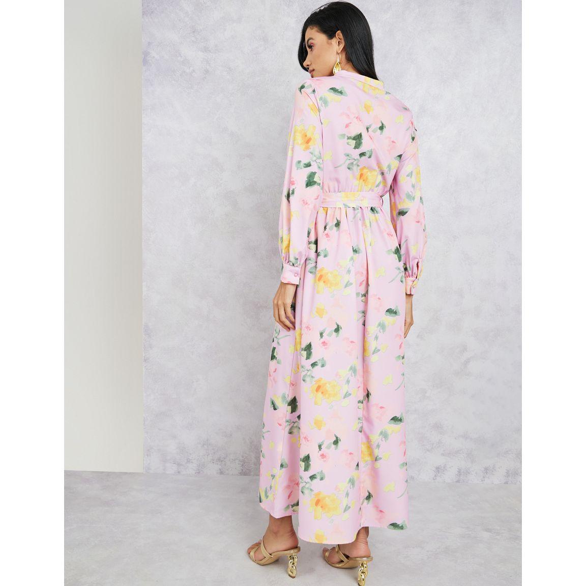 فستان طويل بياقة ماندارين وأربطة-women-clothing-dresses-image-4