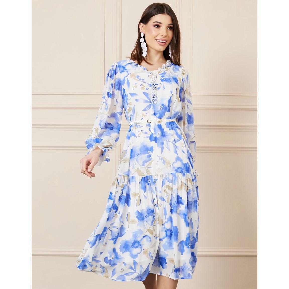 فستان ميدي مطبع بزهور مع حزام خصر-women-clothing-dresses-image-1