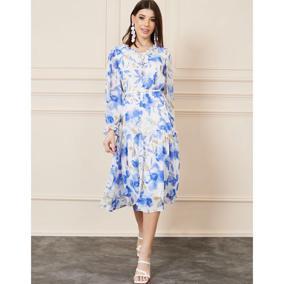 فستان ميدي مطبع بزهور مع حزام خصر-women-clothing-dresses-image-2