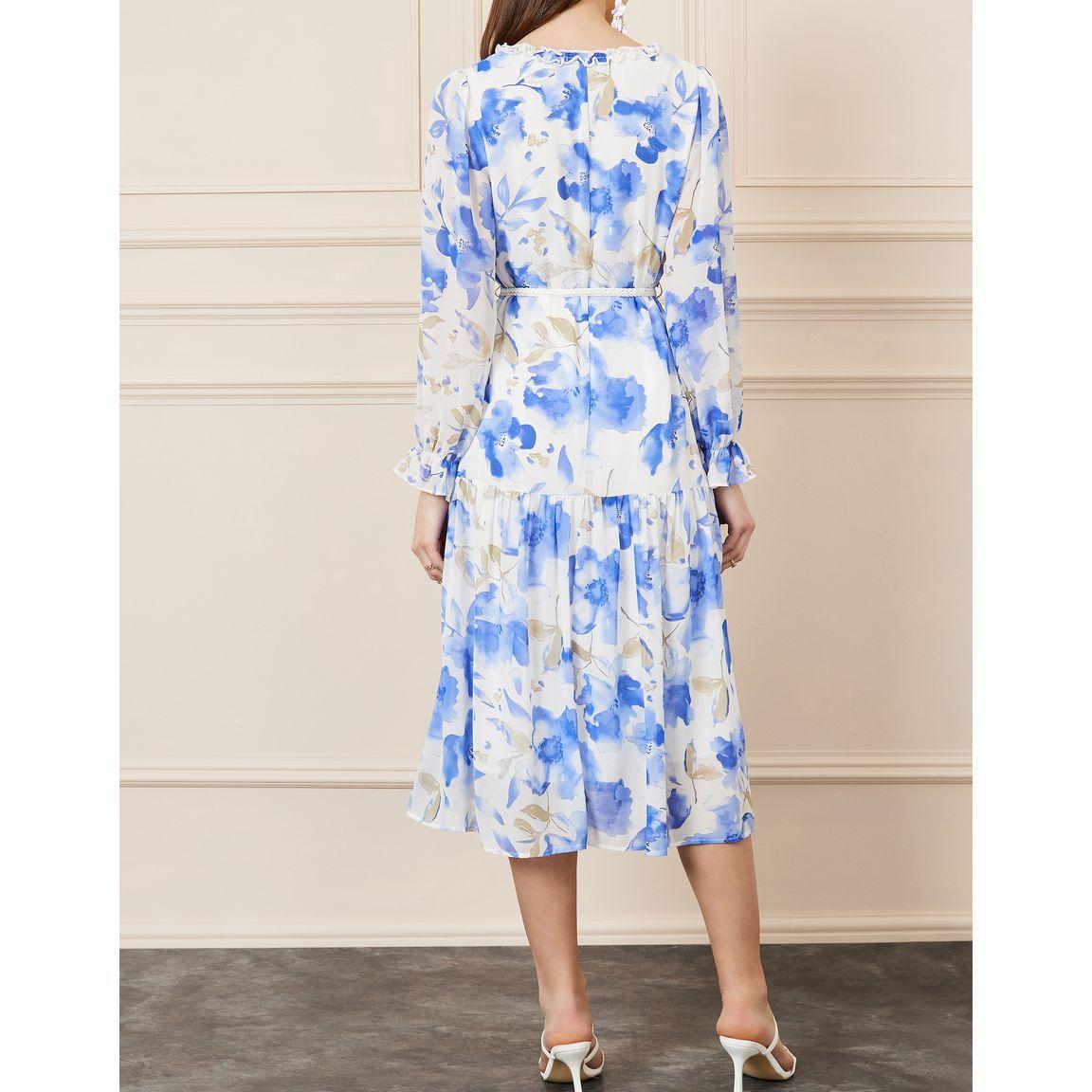 Styli Floral Print Ruffle Detail Belted A-Line Midi Dress-women-clothing-dresses-image-4