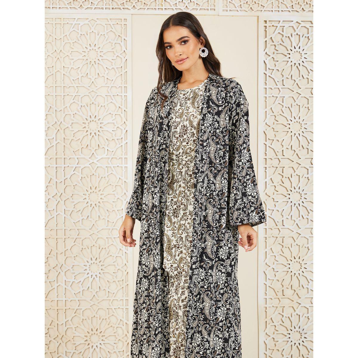 مجموعة من كيمونو مع فستان طويل بطبعة بيزلي-women-clothing-coordsets-image-2