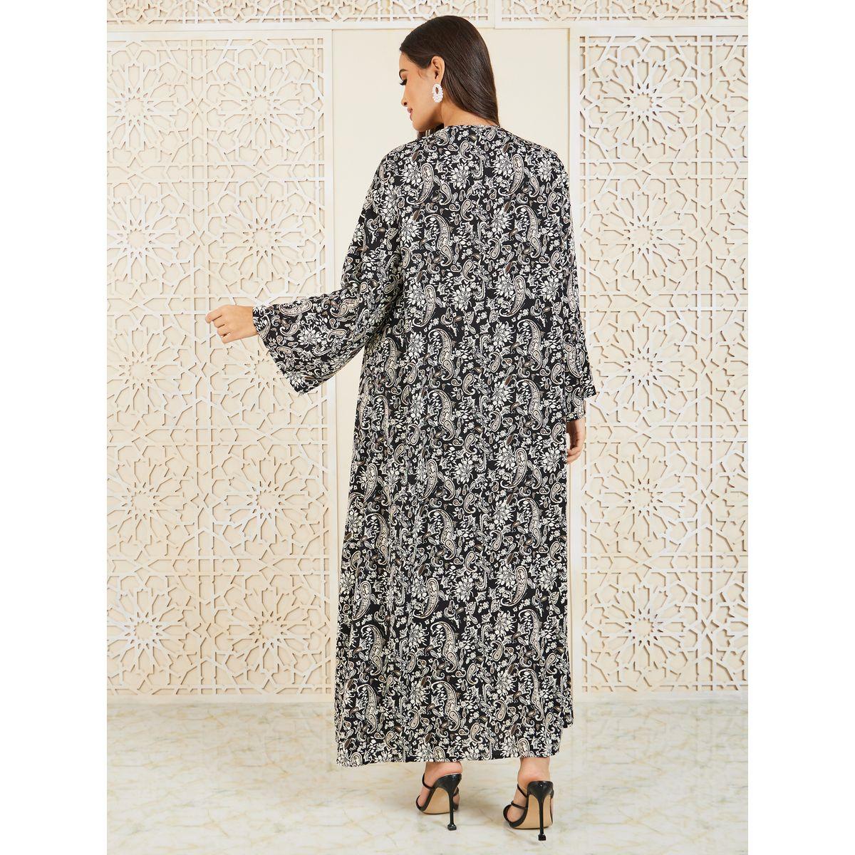 Styli Paisley Print Self Tie Up Shift Maxi Dress and Kimono Set-women-clothing-coordsets-image-6