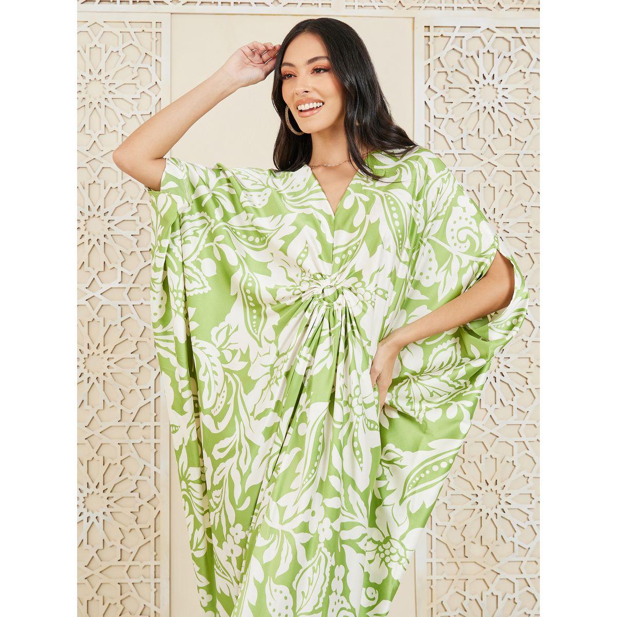 Styli All Over Print Ring Ruched Batwing Sleeves Sheath Midi Dress-women-clothing-dresses-image-2