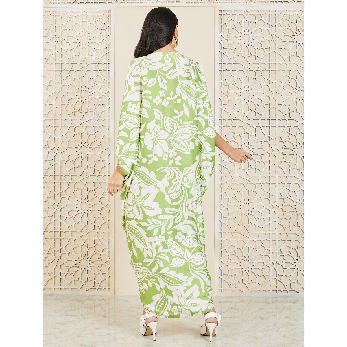 Styli All Over Print Ring Ruched Batwing Sleeves Sheath Midi Dress-women-clothing-dresses-image-4