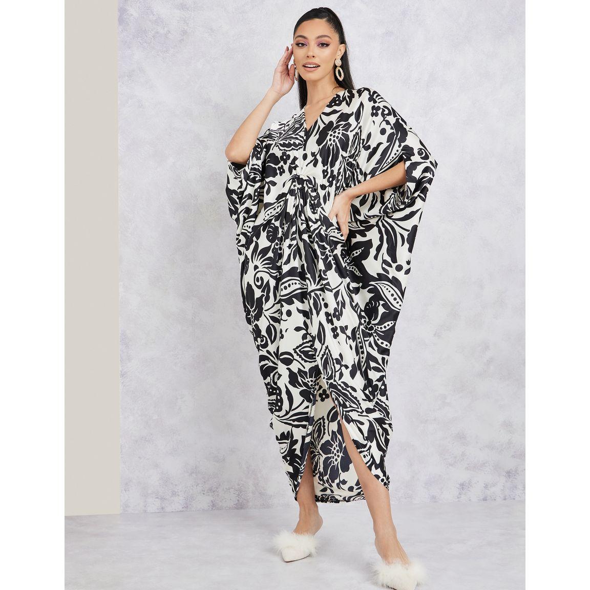 Styli Floral Print Buckle Detail Batwing Sleeves Sheath Dress-women-clothing-dresses-image-1