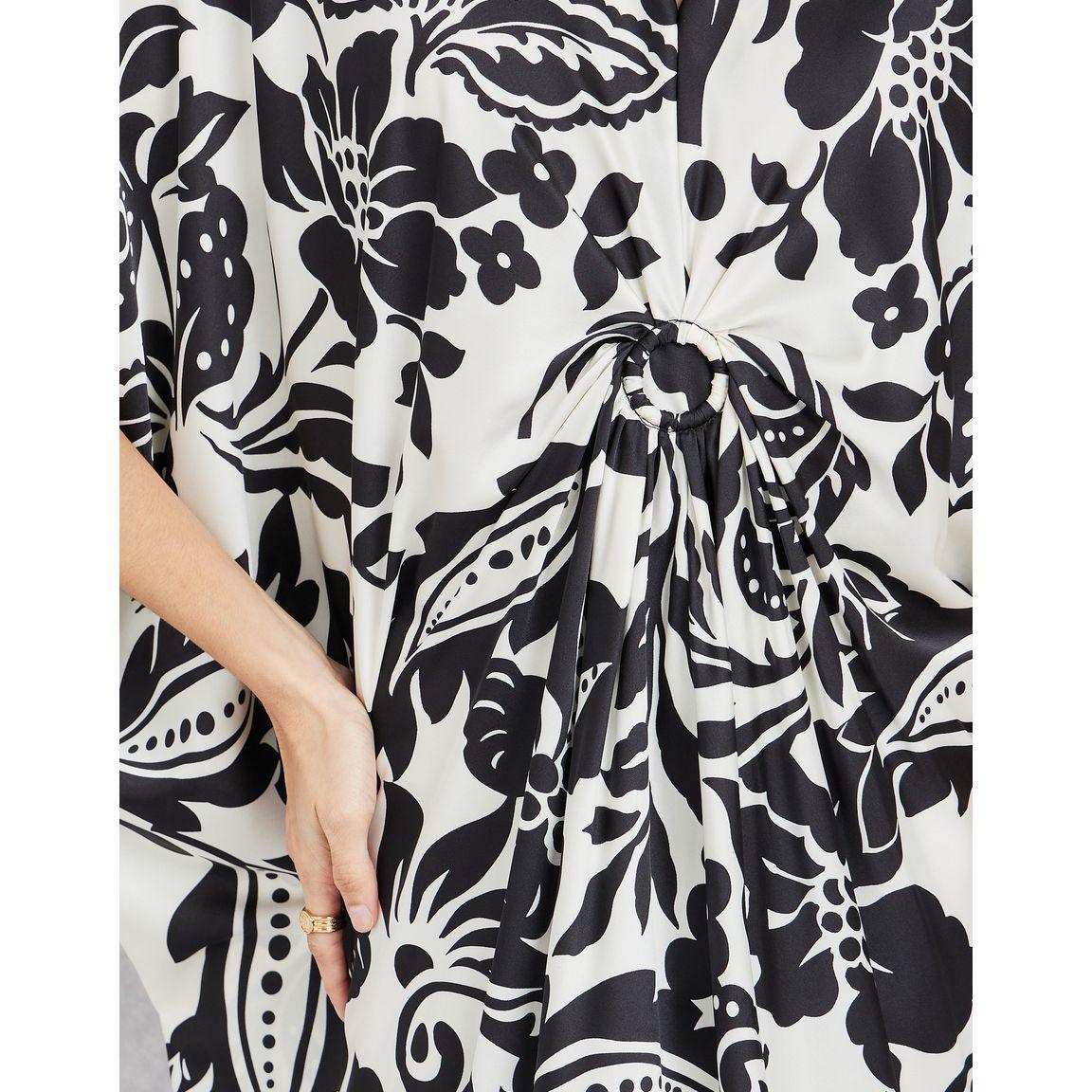 Styli Floral Print Buckle Detail Batwing Sleeves Sheath Dress-women-clothing-dresses-image-3