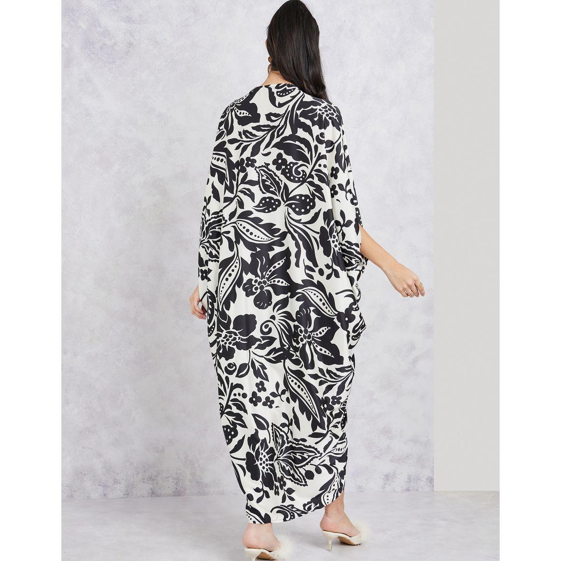 Styli Floral Print Buckle Detail Batwing Sleeves Sheath Dress-women-clothing-dresses-image-4