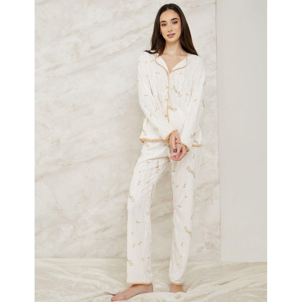 Styli Unwind Jacquard Floral Print Shirt & Pyjama Set-women-clothing-nightwear-pyjamas-longsets-image-2