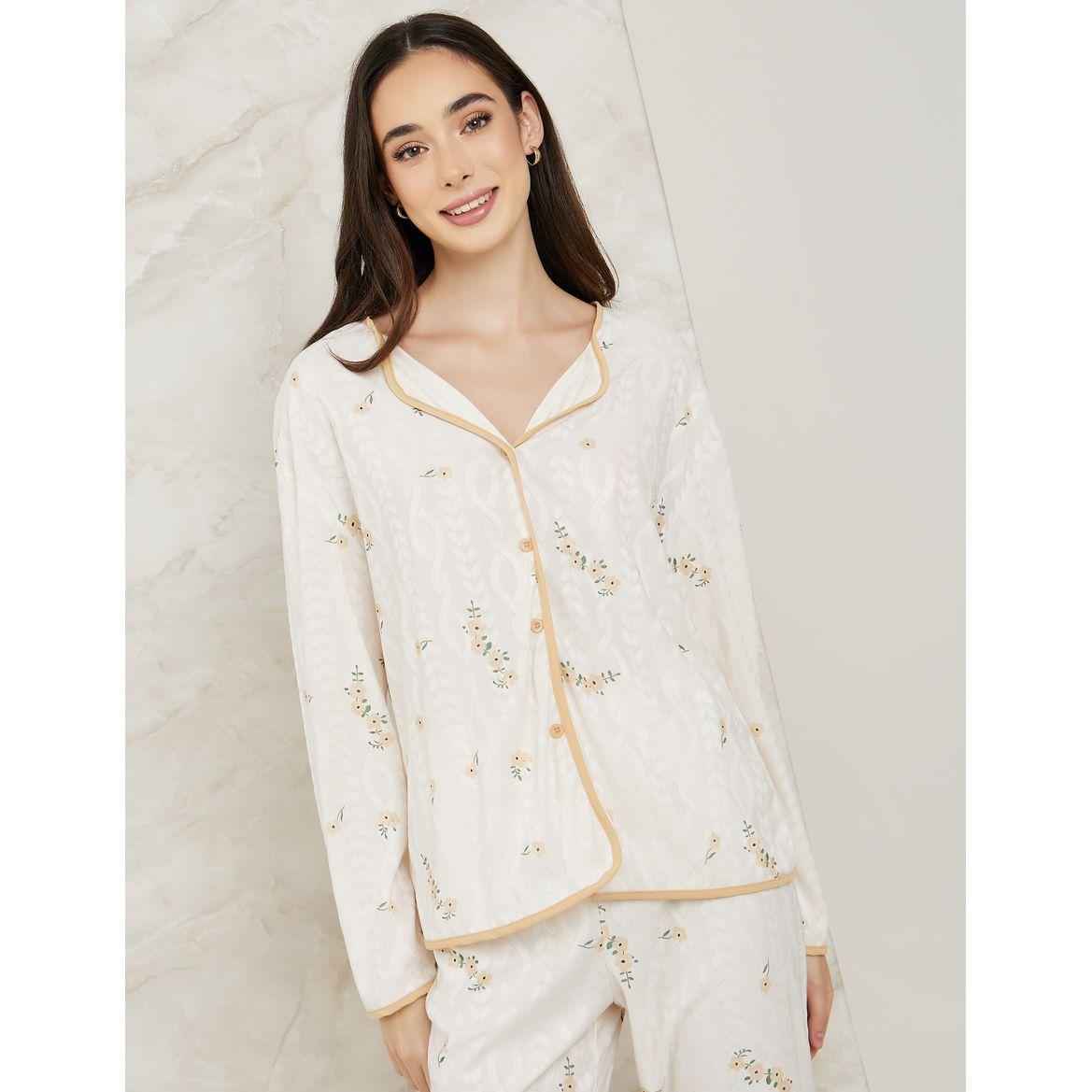 Styli Unwind Jacquard Floral Print Shirt & Pyjama Set-women-clothing-nightwear-pyjamas-longsets-image-3