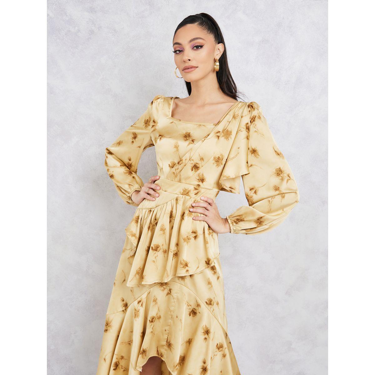 Styli Satin Floral Print Asymmetrical Hem A-Line Midi Dress-women-clothing-dresses-image-2