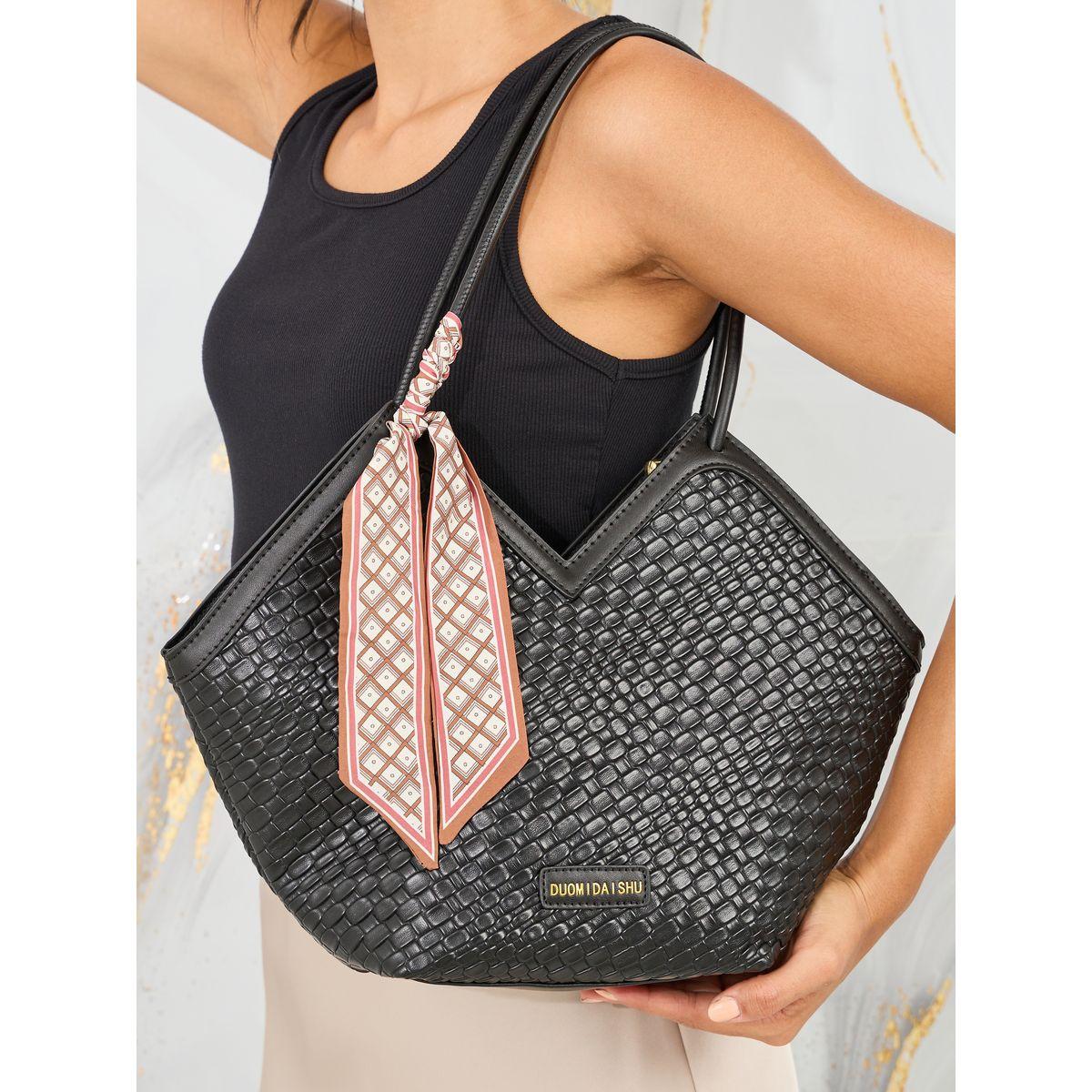 Styli Textured Bag with Scarf Detail-women-bagsandwallets-handbags-image-2