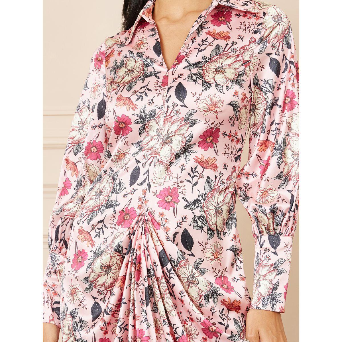 فستان ساتان طويل بطبعة زهور مع كسرات-women-clothing-dresses-image-3