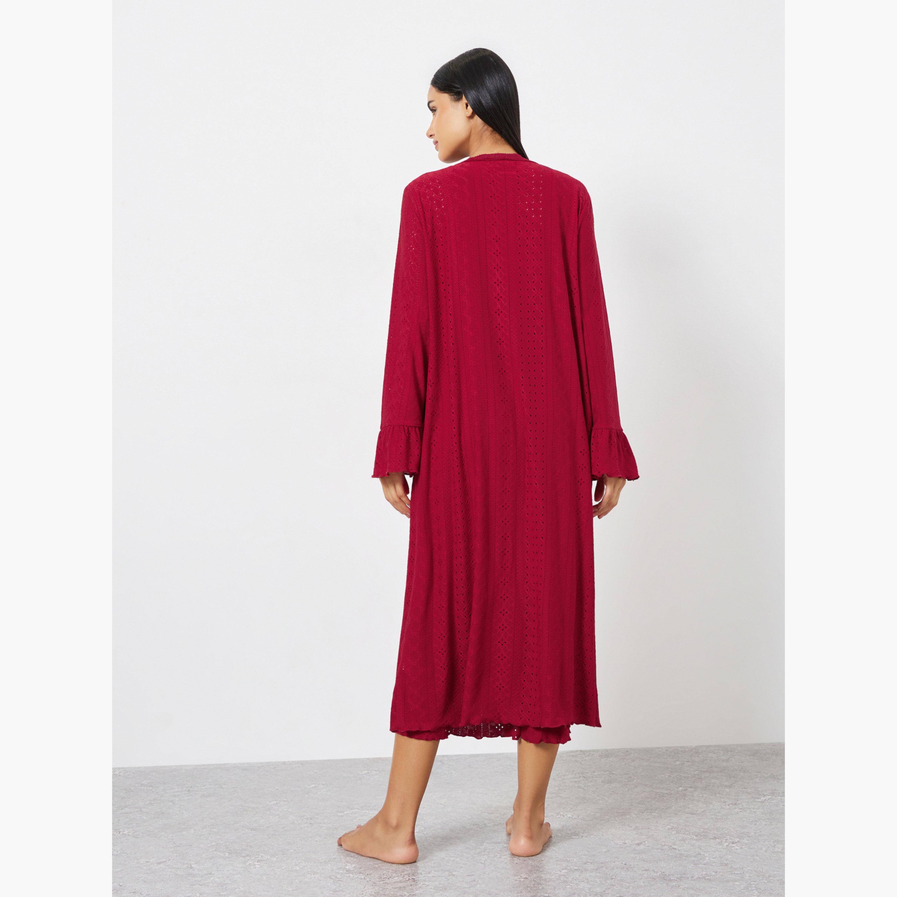 طقم فستان سليب وروب بتفاصيل دانتيل وكشكشة-women-clothing-nightwear-robes-image-4