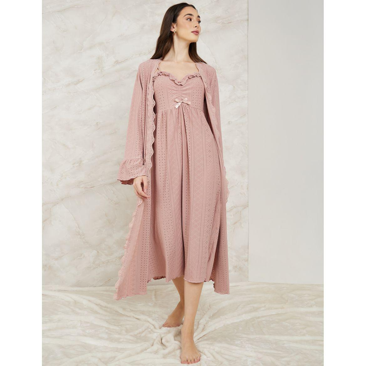 Styli Unwind Broderie Lace Trim Detail Slipdress & Robe Set-women-clothing-nightwear-nighties-image-1