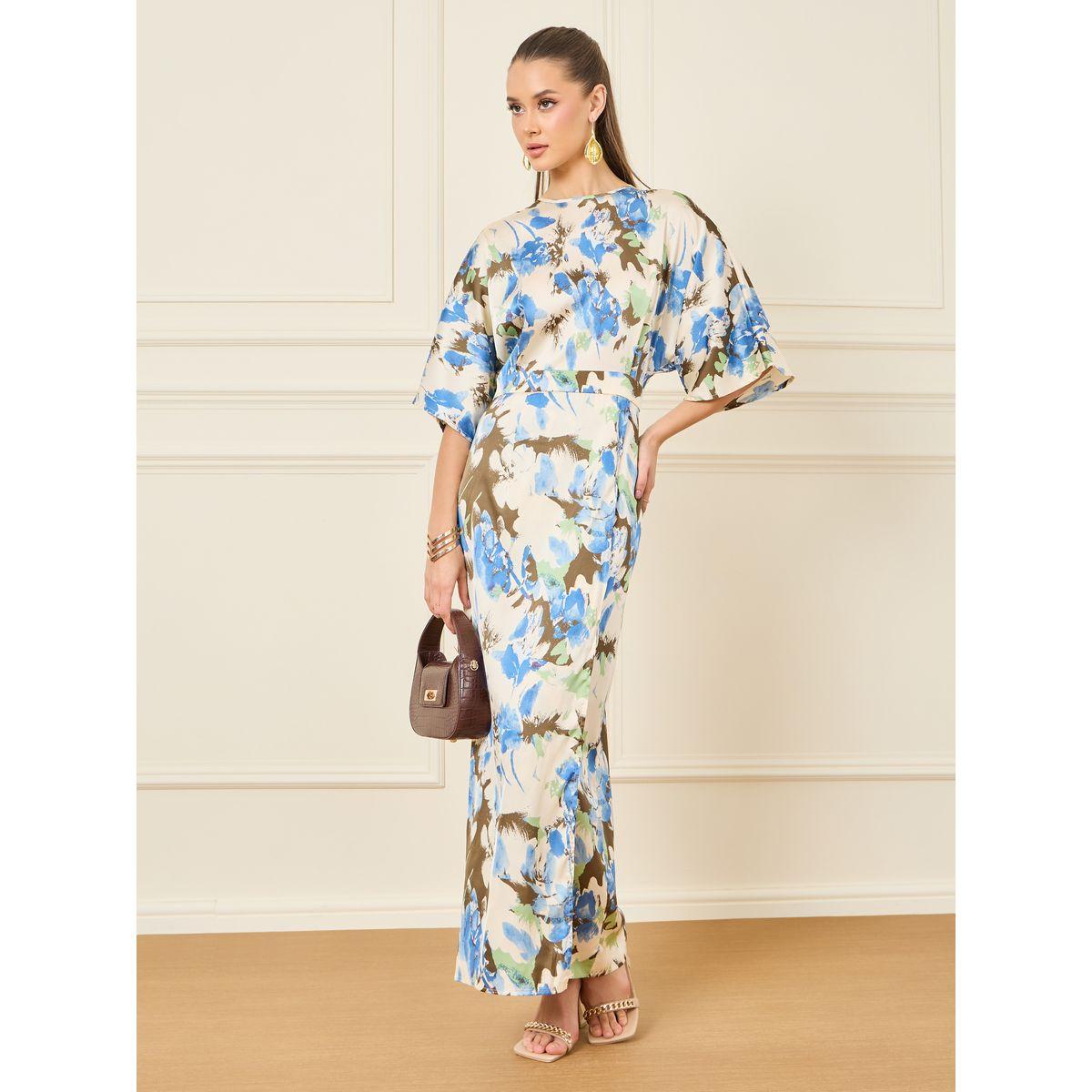 Buy Women s Styli Abstract Print Batwing Sleeves Shift Maxi Dress Online Centrepoint KSA