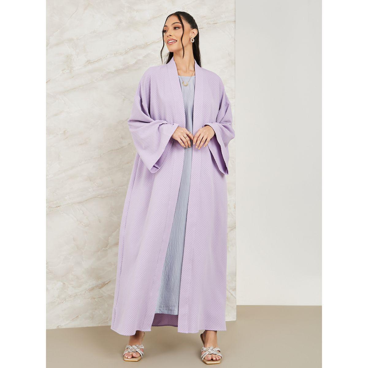 Styli Textured Maxi Kimono with Long Sleeves-women-clothing-shirtsandblouses-shirts-image-1