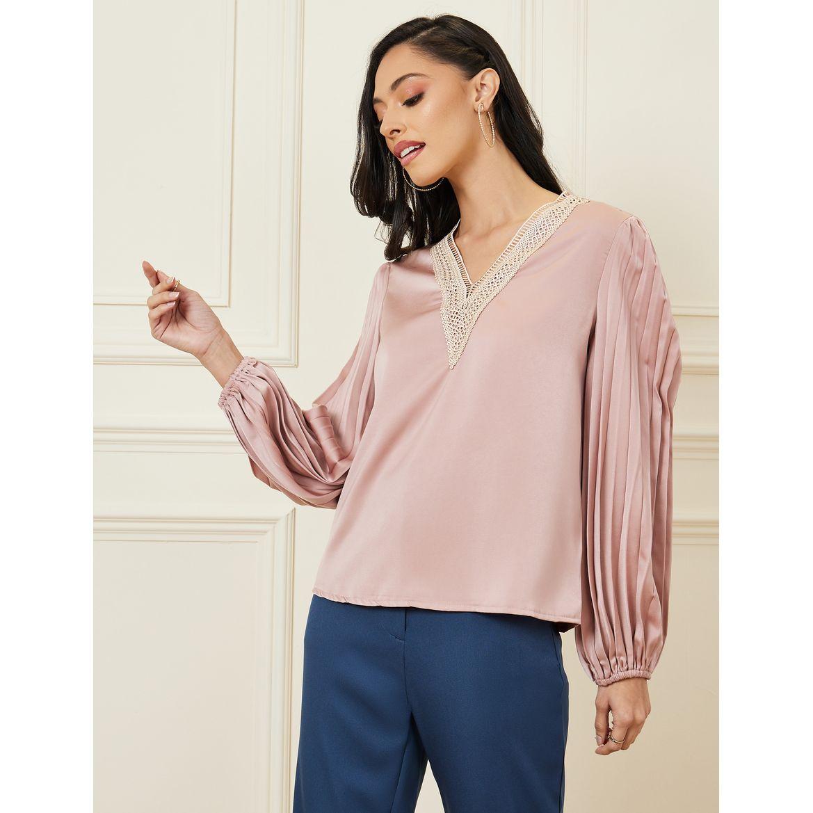 Styli Embroidered Neckline Pleated Sleeve Blouse-women-clothing-shirtsandblouses-blouses-image-3