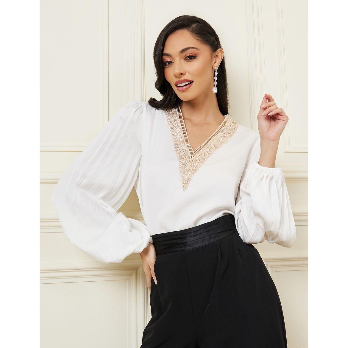 بلوزة بأكمام طويلة مزينة بكسرات-women-clothing-shirtsandblouses-blouses-image-1