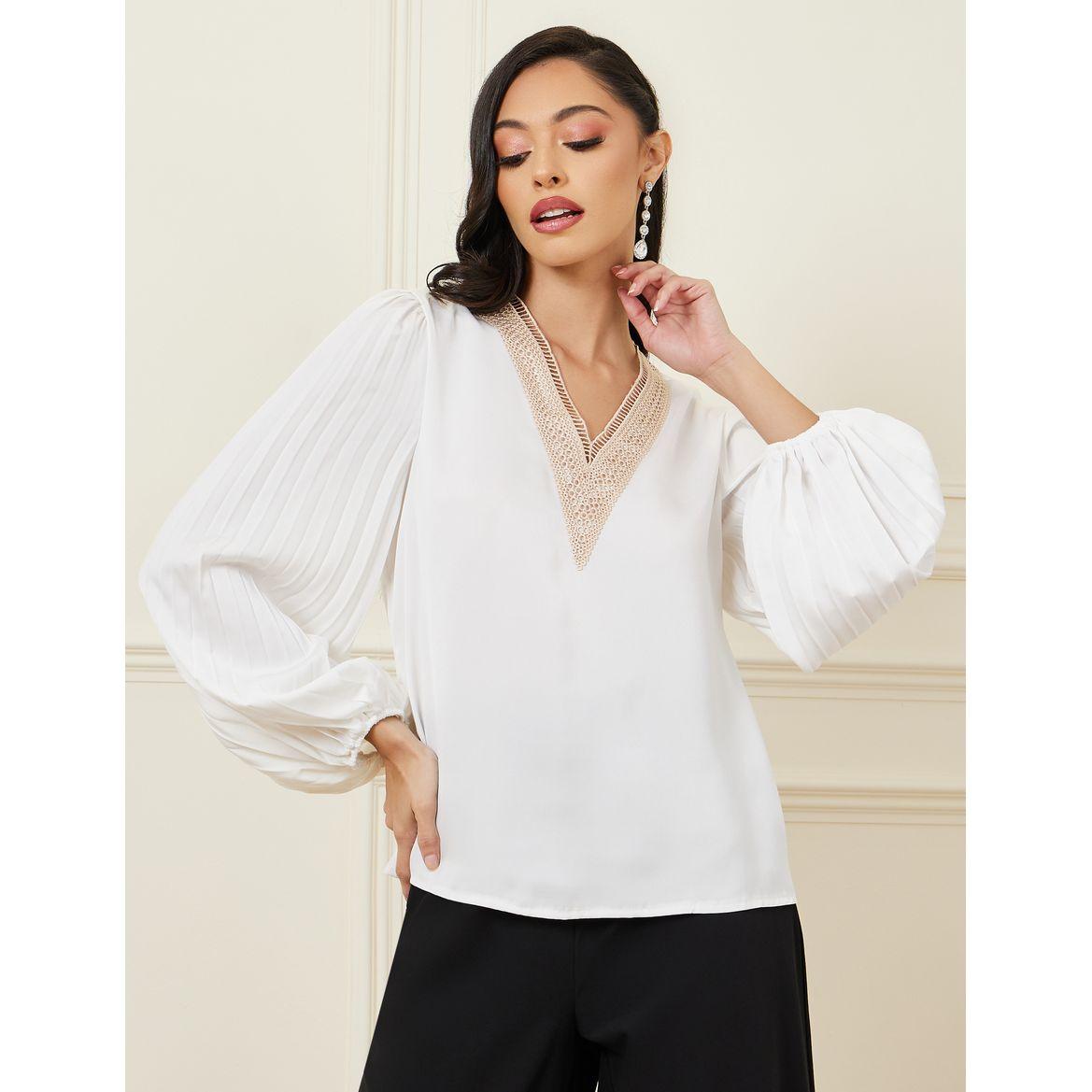 بلوزة بأكمام طويلة مزينة بكسرات-women-clothing-shirtsandblouses-blouses-image-3
