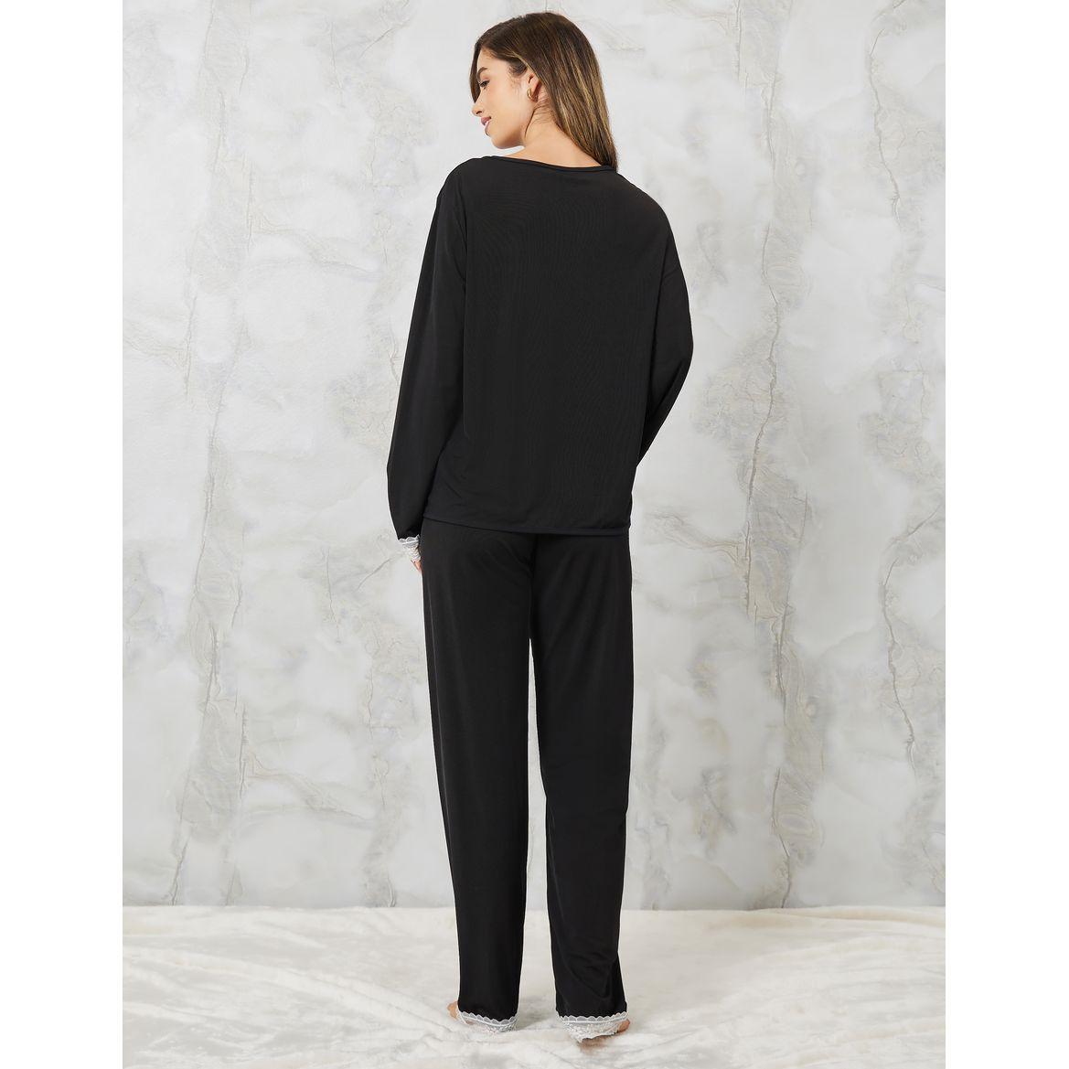 Styli Unwind Lace Trim Rib Shirt & Pyjama Set-women-clothing-nightwear-pyjamas-longsets-image-5