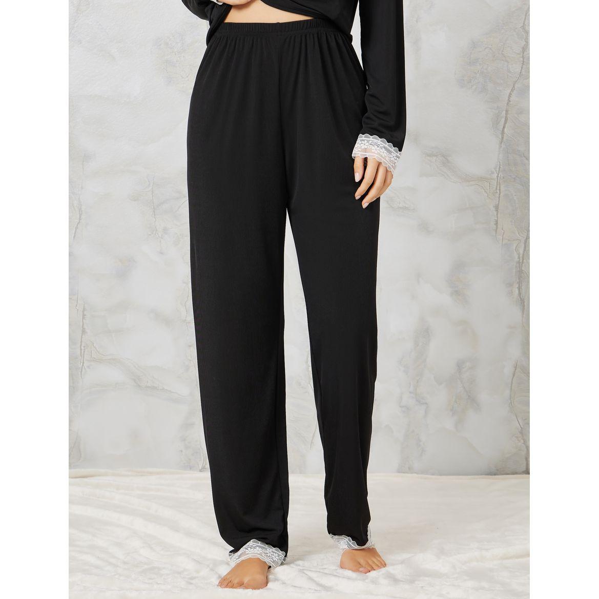 Styli Unwind Lace Trim Rib Shirt & Pyjama Set-women-clothing-nightwear-pyjamas-longsets-image-6