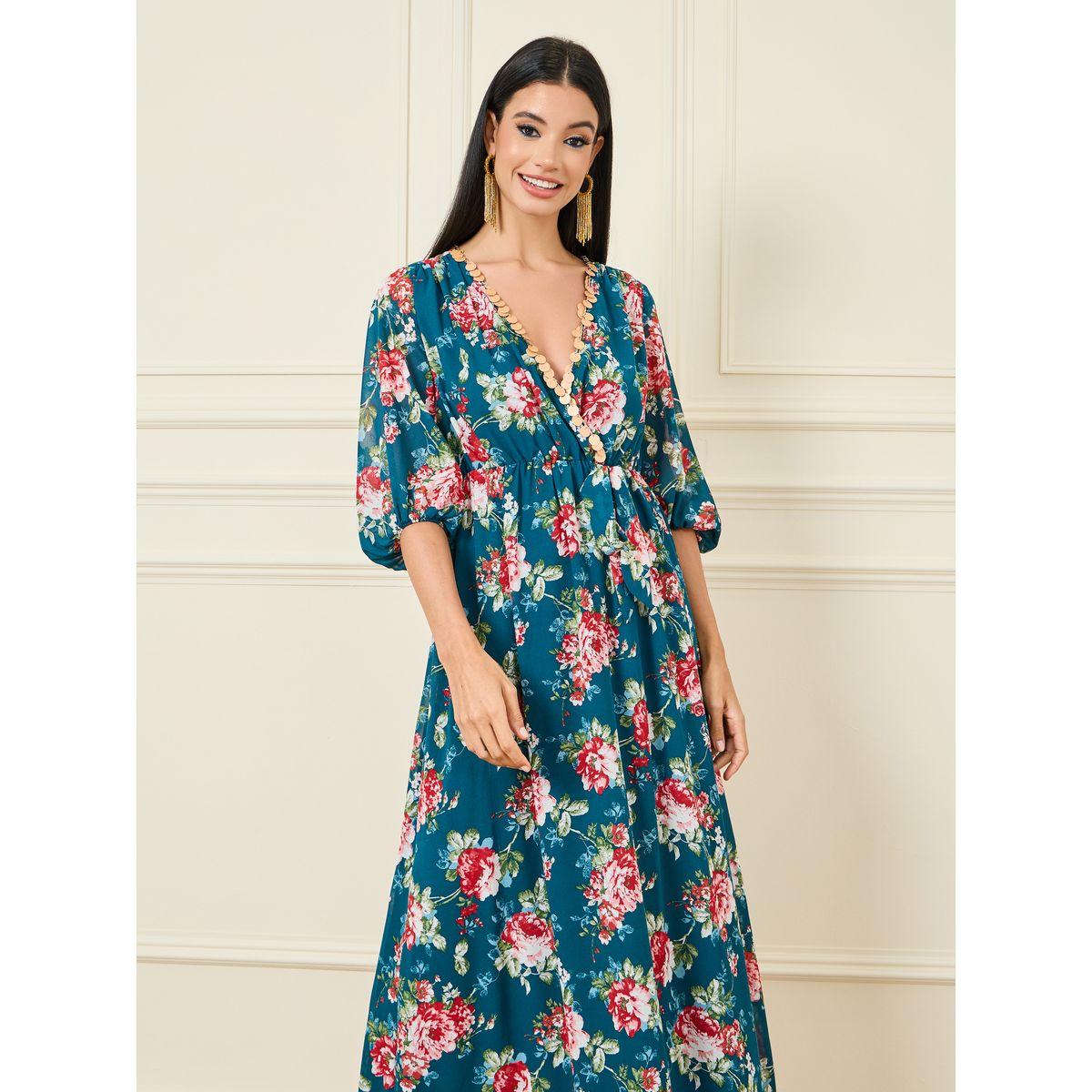 Styli Floral Print Coin Detail Wrap Maxi Dress-women-clothing-dresses-image-2
