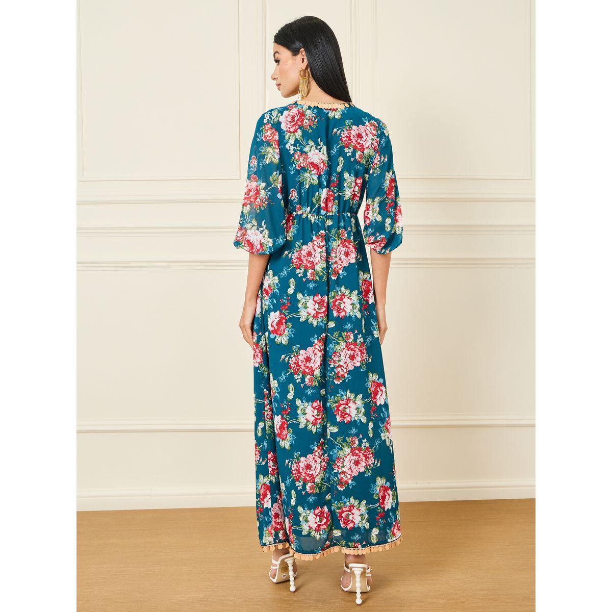فستان طويل بطبعة زهور ونمط لف-women-clothing-dresses-image-4